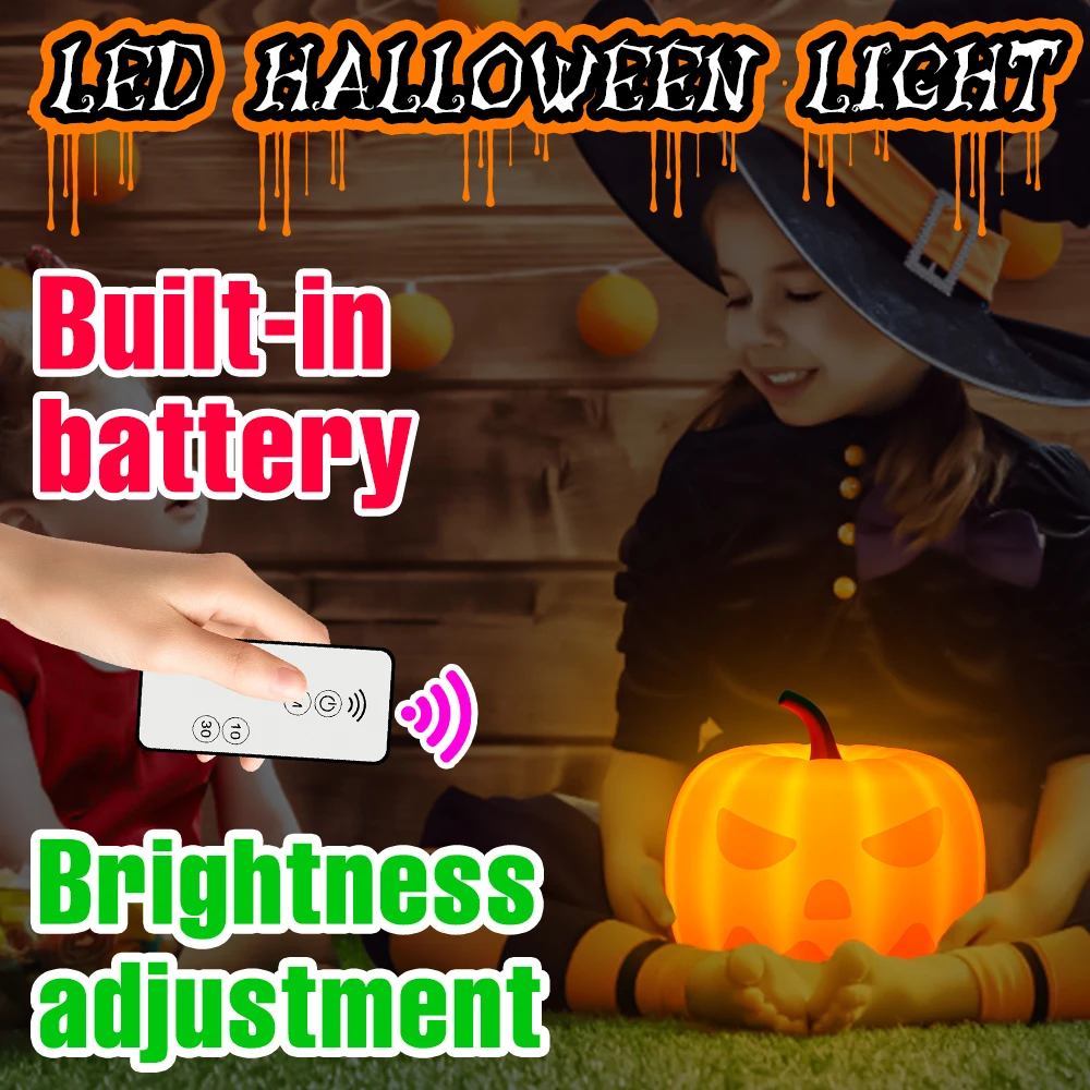 

LED Halloween Pumpkin Light RGB Night Light Atmosphere Decoration Neon Lamps USB Rechargeable Table Lamp For Party Festival Gift