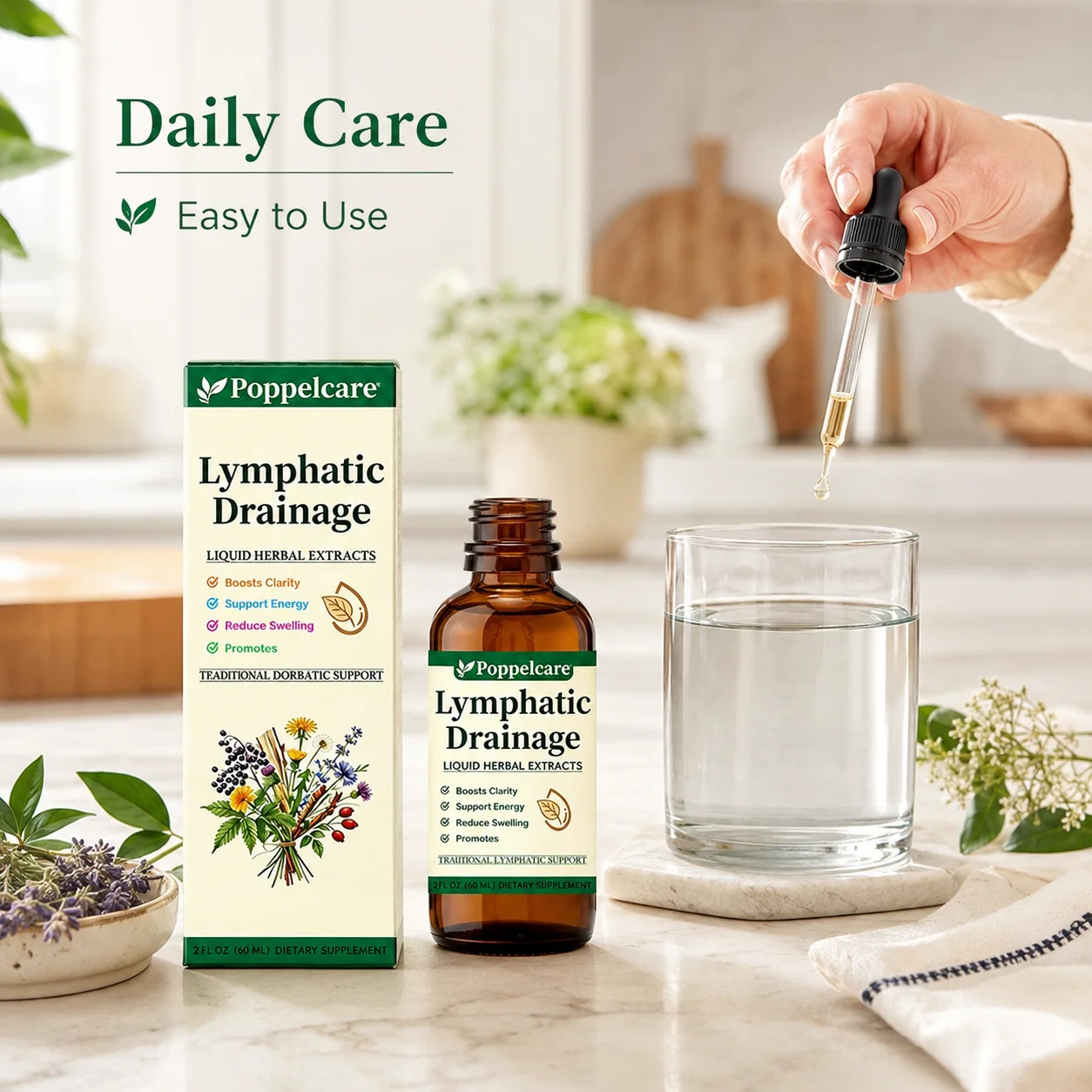 Herbal Lymphatic Drainage Drops Natural Liquid Formula Fast Absorption Energy Clarity Swelling Support Daily Wellness Supplement