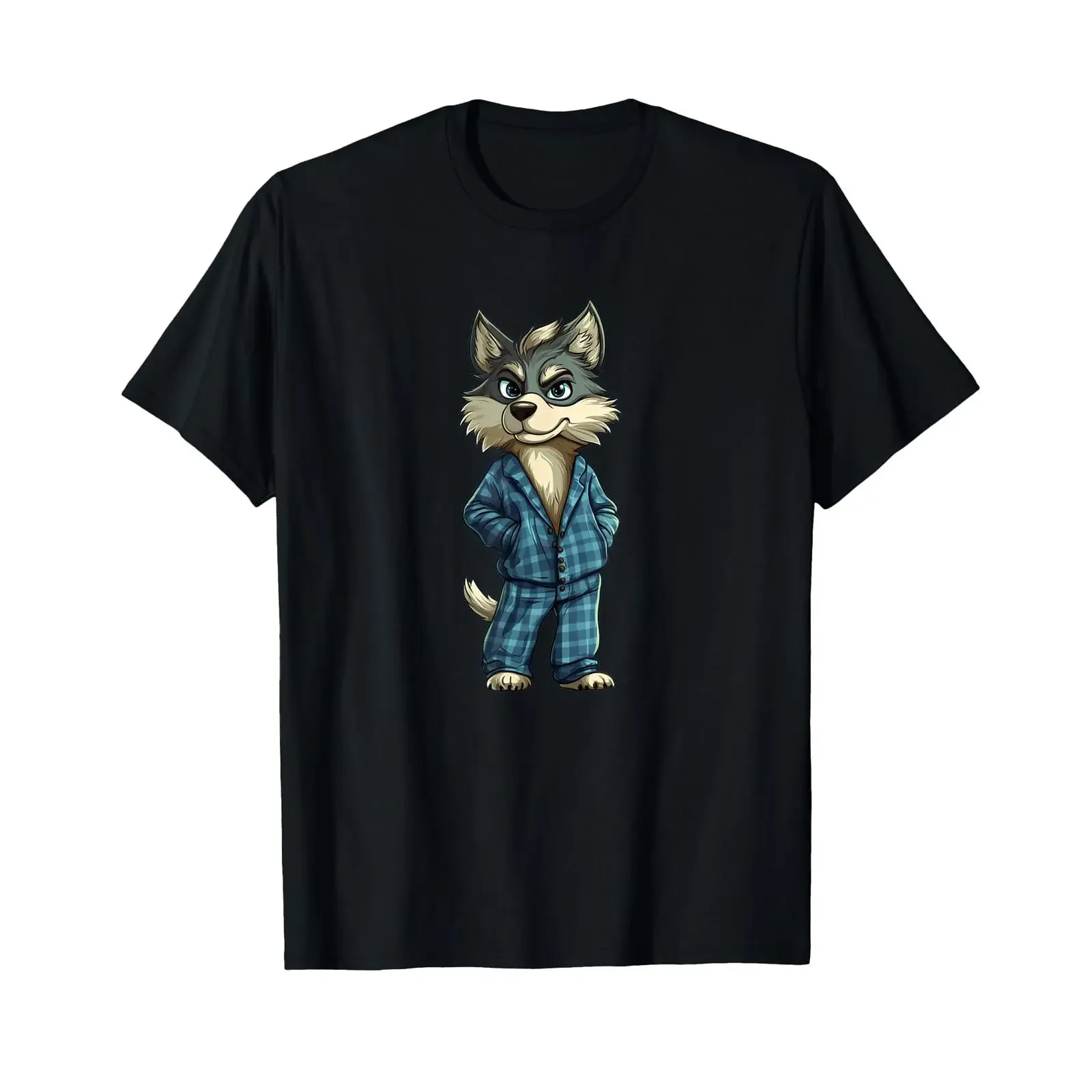Funny Dreamy Wolf in Pajama Outfit for Sleepy Boys and Girls T Shirt vintage Washed homme Comfortable Slightly graphic