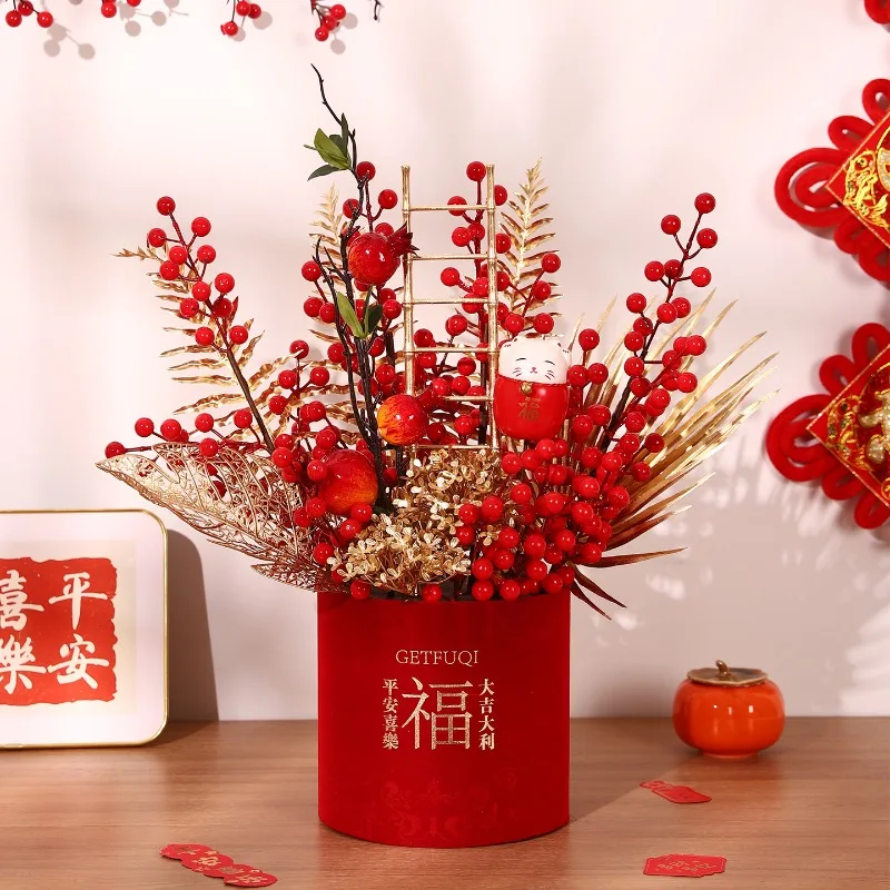 

New Year's Blessing Bucket Decoration Ornament Flower Arrangement Persimmon and Ruyi Opening New Home Decoration Gifts