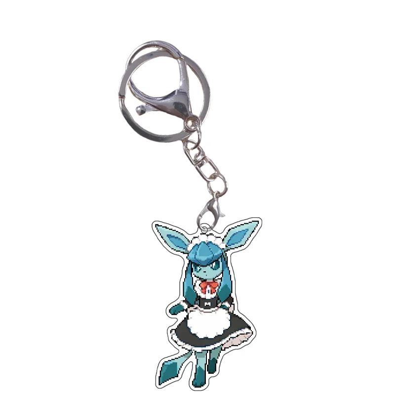 Pokemon Keychain Pixel Style Maid Eevee Sylveon Vaporeon Espeon Anime Game Characters Self Made Acrylic Pendant Decoration Gift