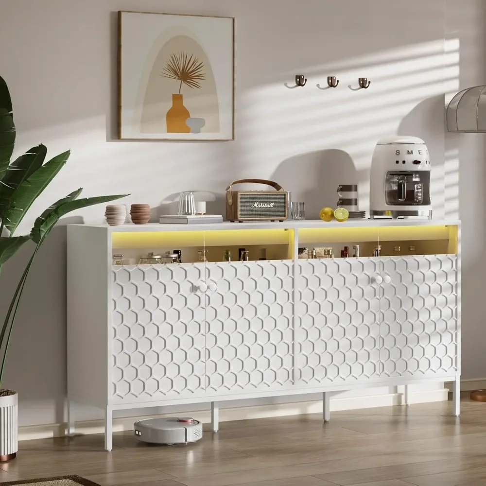 

Sideboard Buffet Cabinet 62'' with Storage and Power Outlet, Modern Coffee Bar Accent Cabinet with 4 Doors and Adjustable