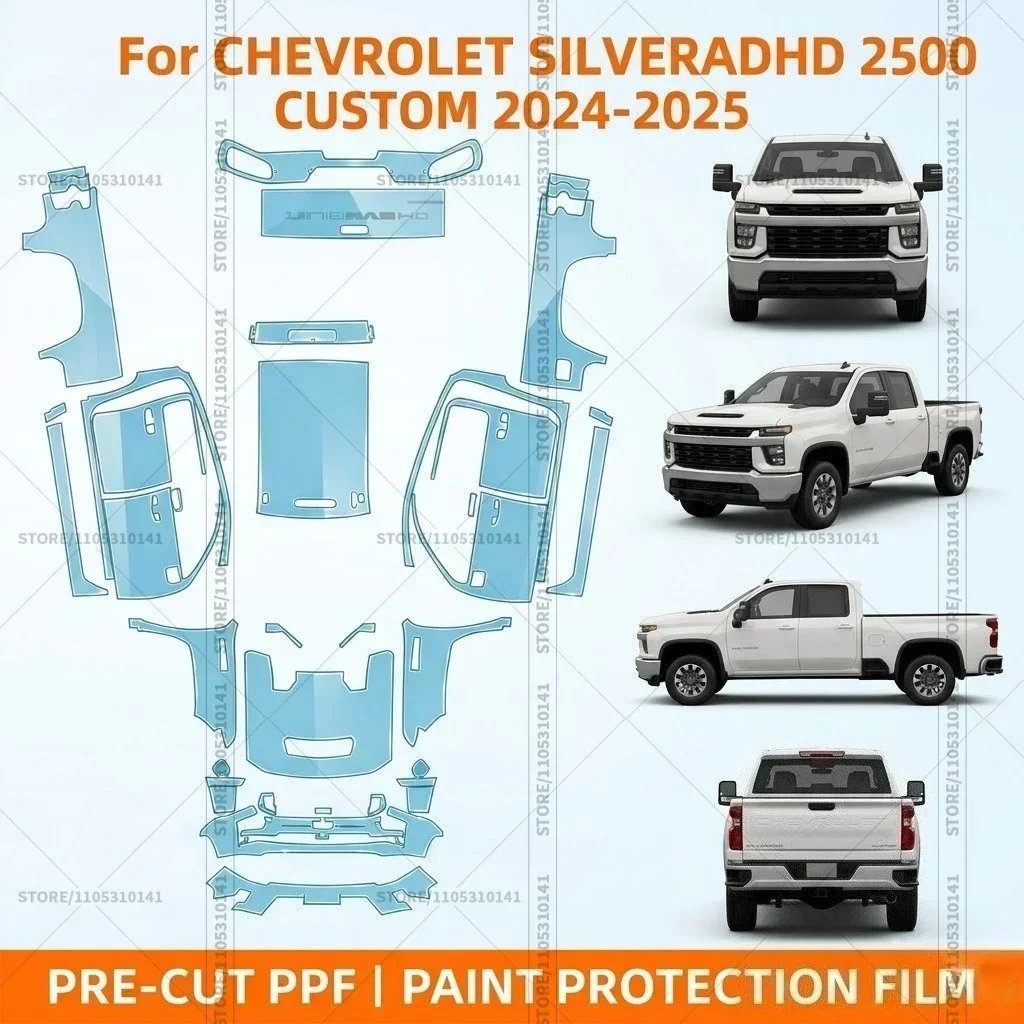 

Предварительно нарезанная прозрачная защитная пленка PPF для бампера, прозрачная автомобильная пленка для Chevrolet Silverado HD 2500 Custom 2024-2025