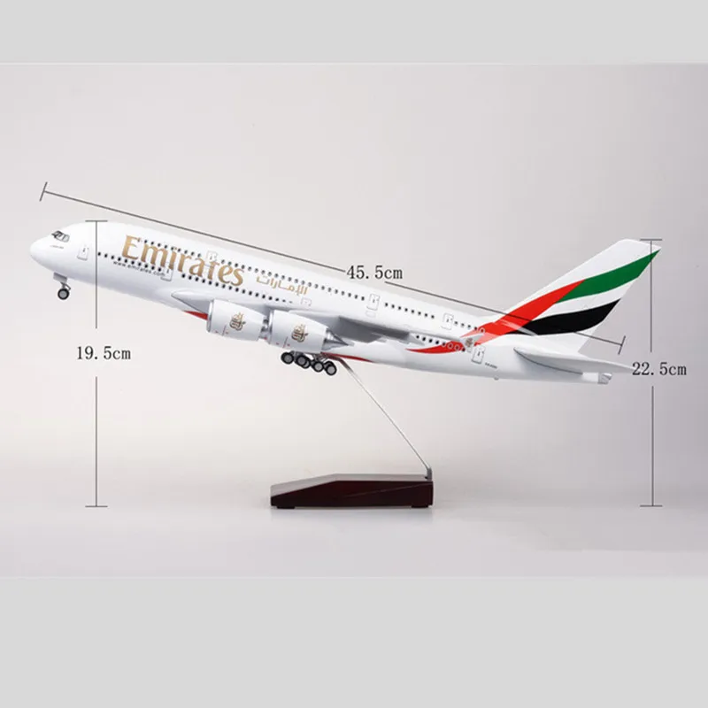 45CM 1/160 Scale Diecast Model A380/B777 Emirates Airways Boeing 777 Resin Airplane With Light Toys Airline Collection Gifts Fan