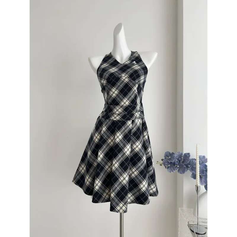 

Spring Japanese Lolita Y2k Women's Mini Dress Checkered Chic Sweet French Vintage Design Lace Dress Korean Fashion Woman Clothes