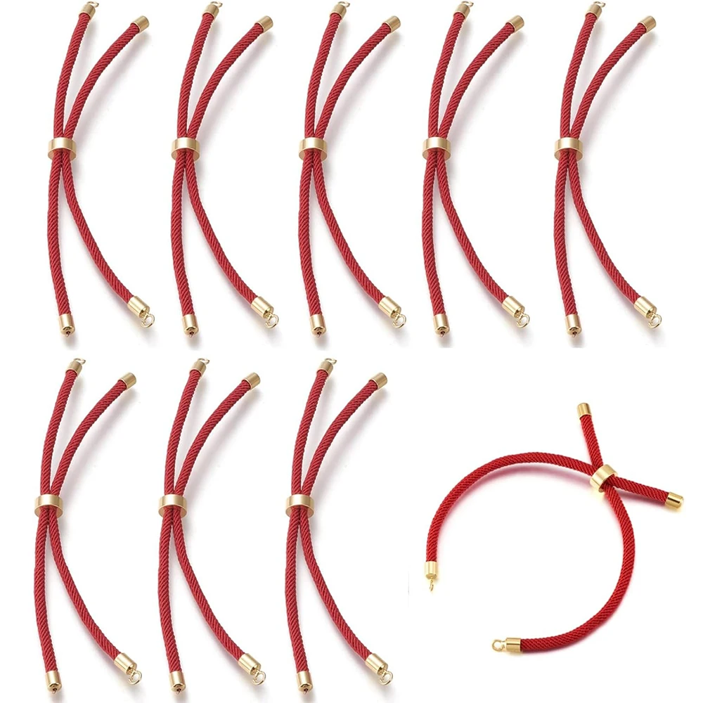 

10Pcs Nylon Sliding Bracelet with Twist Cord Red Link Bracelet Adjustable Bracelets Chains for Women Jewelry Making Accessories
