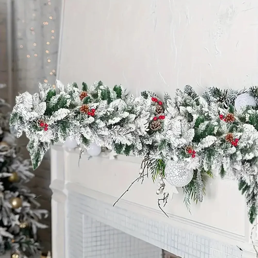 

Flocked PVC Garland Decor for Fireplace Stairs Door Hanging with Weather Resistant Material 5FT 6FT Indoor Outdoor