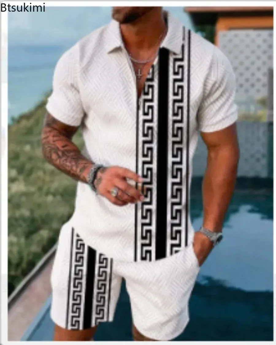 2024 Summer Men Clothing Fashion Short Sleeve Polo Shirt+shorts Sets 3D Print Trend Tracksuits Breathable Men\'s 2PCS Sets S-5XL