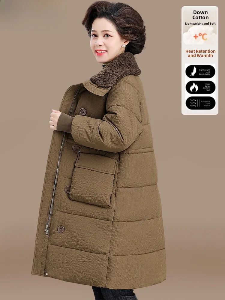 

Warmth down Cotton Jaet Mid-Length Women's Faionable Coat for Middle-Aged And ly Thiened Polyester Fiber Zipper Cl...