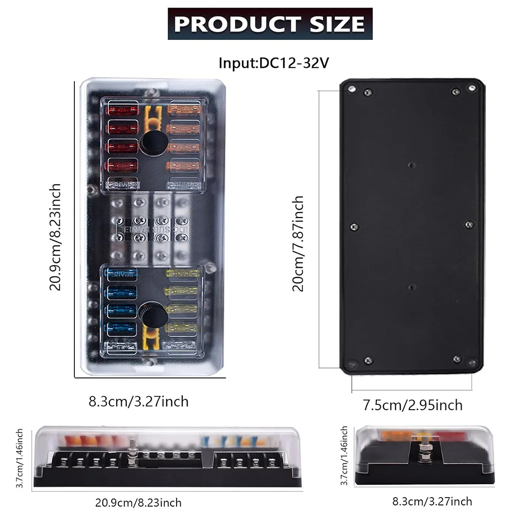 20Way DC12-24V Auto Fuse Box 16 Circuit Fuse Holder Fuse Car Overload Protector Waterproof Fuse Box Holder for Car Truck RV