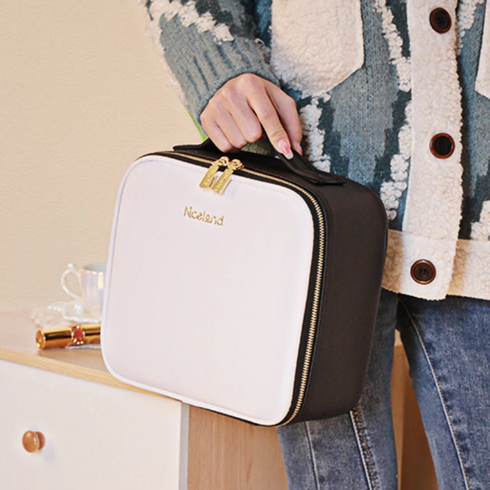 Smart LED Cosmetic Case with Mirror Women Makeup Bag Portable Large Capacity Fashion PU Leather Casual for Weekend Vacation