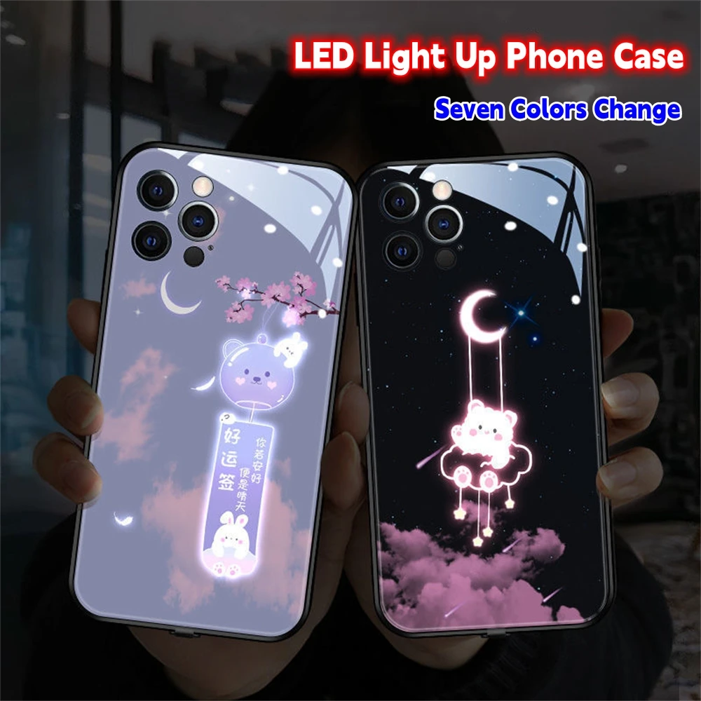 

Lovely Cat Bear Milk Tea LED Light Up Phone Case Shining Back Cover For Huawei Mate 50 40 30 Pro P60 P50 P40 P30 Nova 10 9 8 7