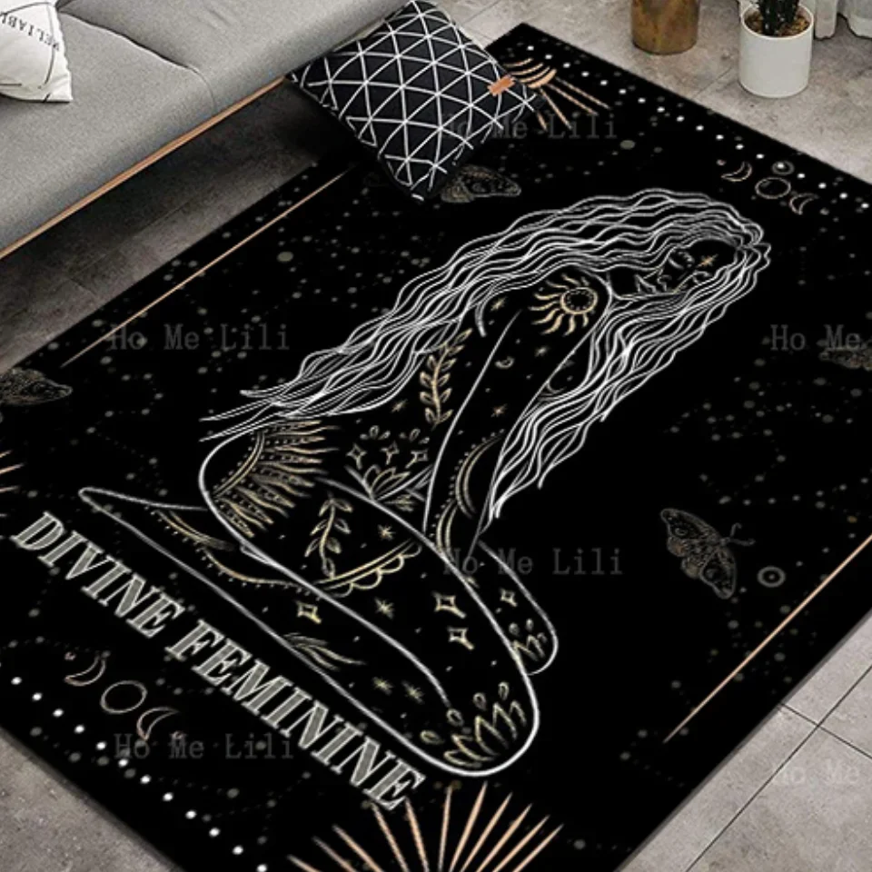 Goddess Energy Sacred Female Aesthetic Art And Beautiful Flying Insects Non Slip Flannel Floor Rugs By Ho Me Lili