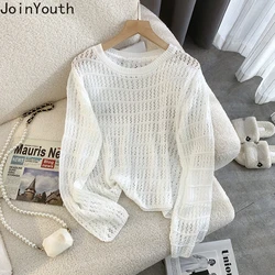 Sueter Mujer Fashion Sweaters Tops Women's Clothing Long Sleeve O-neck Jumper Casual Knitted Hollow Out Summer Cropped Pullovers