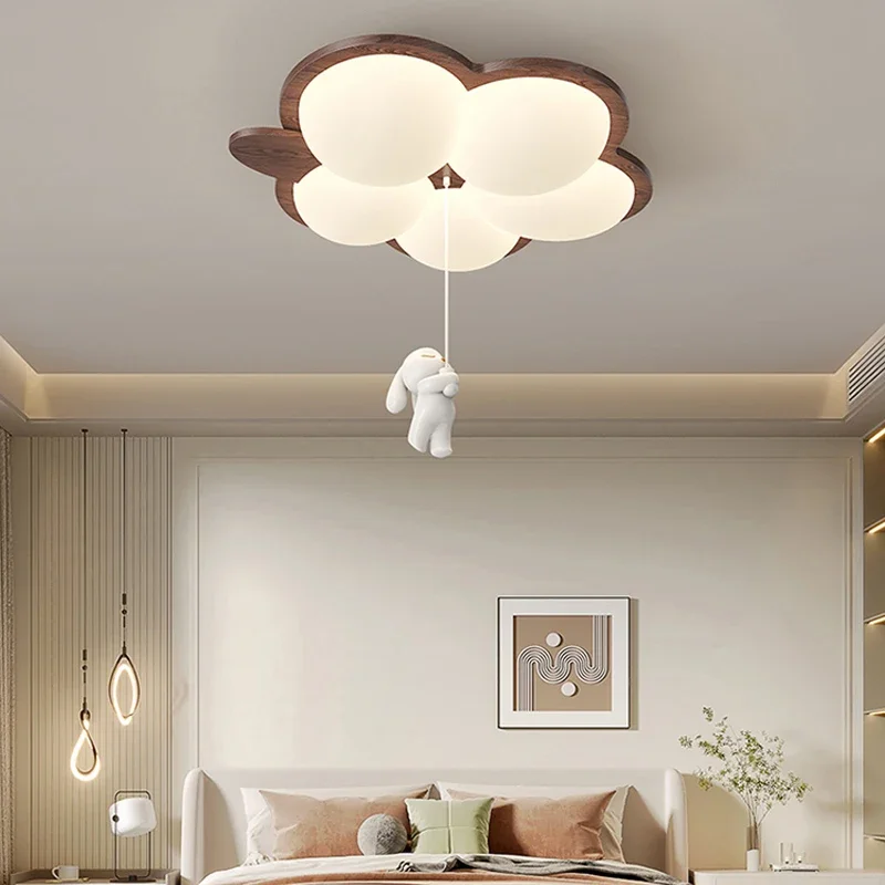 Modern LED Chandeliers for Children's Rooms Nursery Boys and Girls Creative Cloud Ceiling Lamp Walnut Wood Colour Smart Lighting