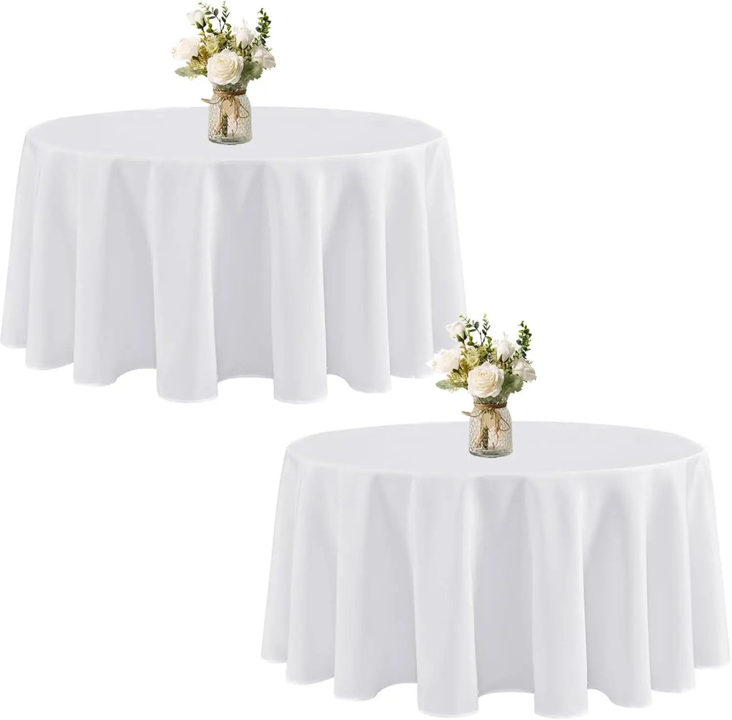 

120 Inch Round Tablecloth 2 Pack,White Table Cloths Polyester Fabric Washable Table Cloth Cover for Wedding Reception Ba
