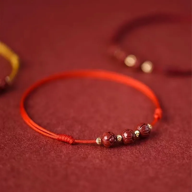 Natural Purple Cinnabar Lotus Flower Handmade Red Rope Lucky Bangle Women Men Lucky Bracelet Size Adjust Drop Shipping