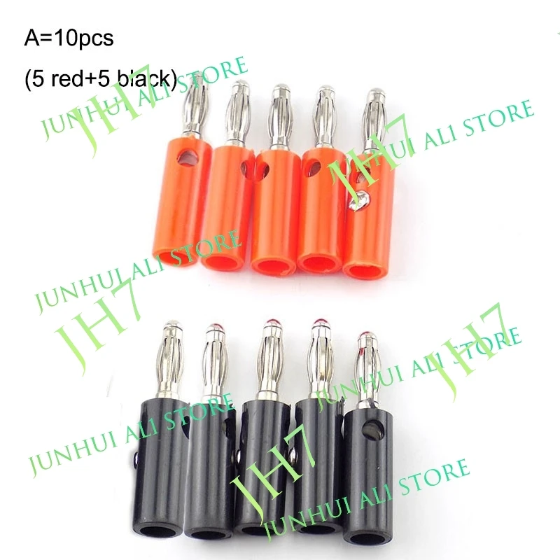 10pcs 4mm Banana plug Audio Speaker Screw Gold Silver Plate Plugs Connector adapter Solderless Black Red color B1