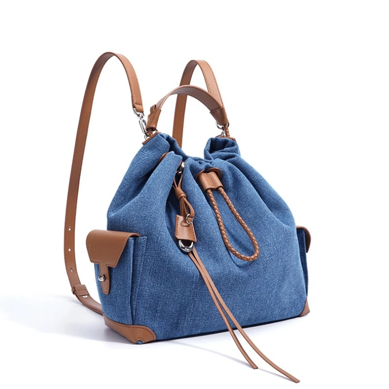 Niche Design Women Drawstring Backpack Large Capacity INS Fashion Female Student Book Backpack Rucksack Girls Daily Daypack