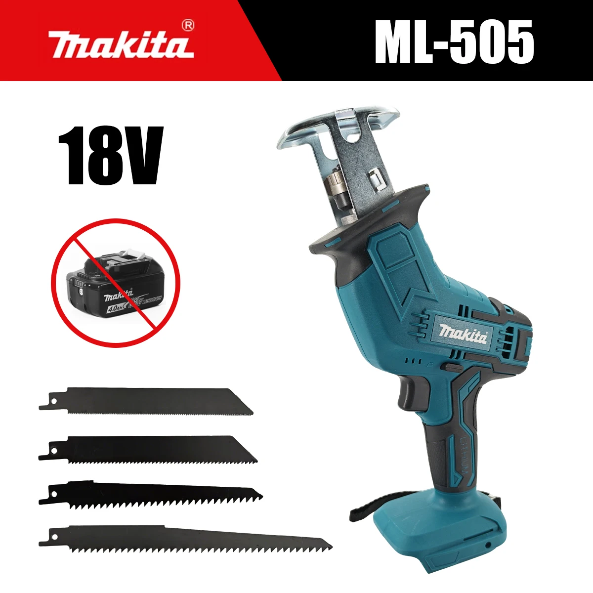 

Аккумуляторная сабельная пила Makita 18V ML-505, электрическая цепная пила, портативный электроинструмент для резки дерева, металла и труб