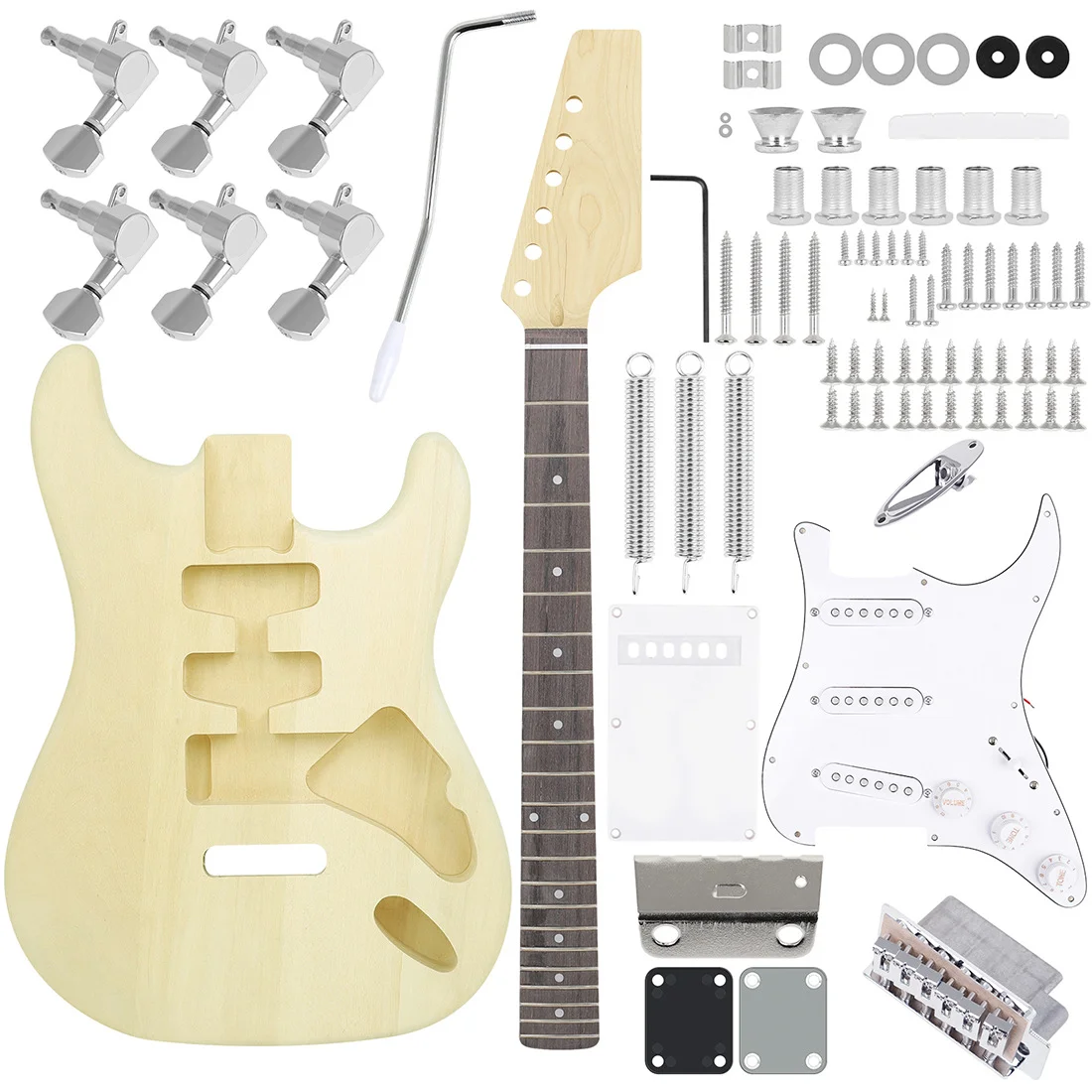 

Free Shipping DIY Electric Guitar Kit for Beginners Full Set ST Style Wood Body Easy Assembly Paintable Blank for Custom Design