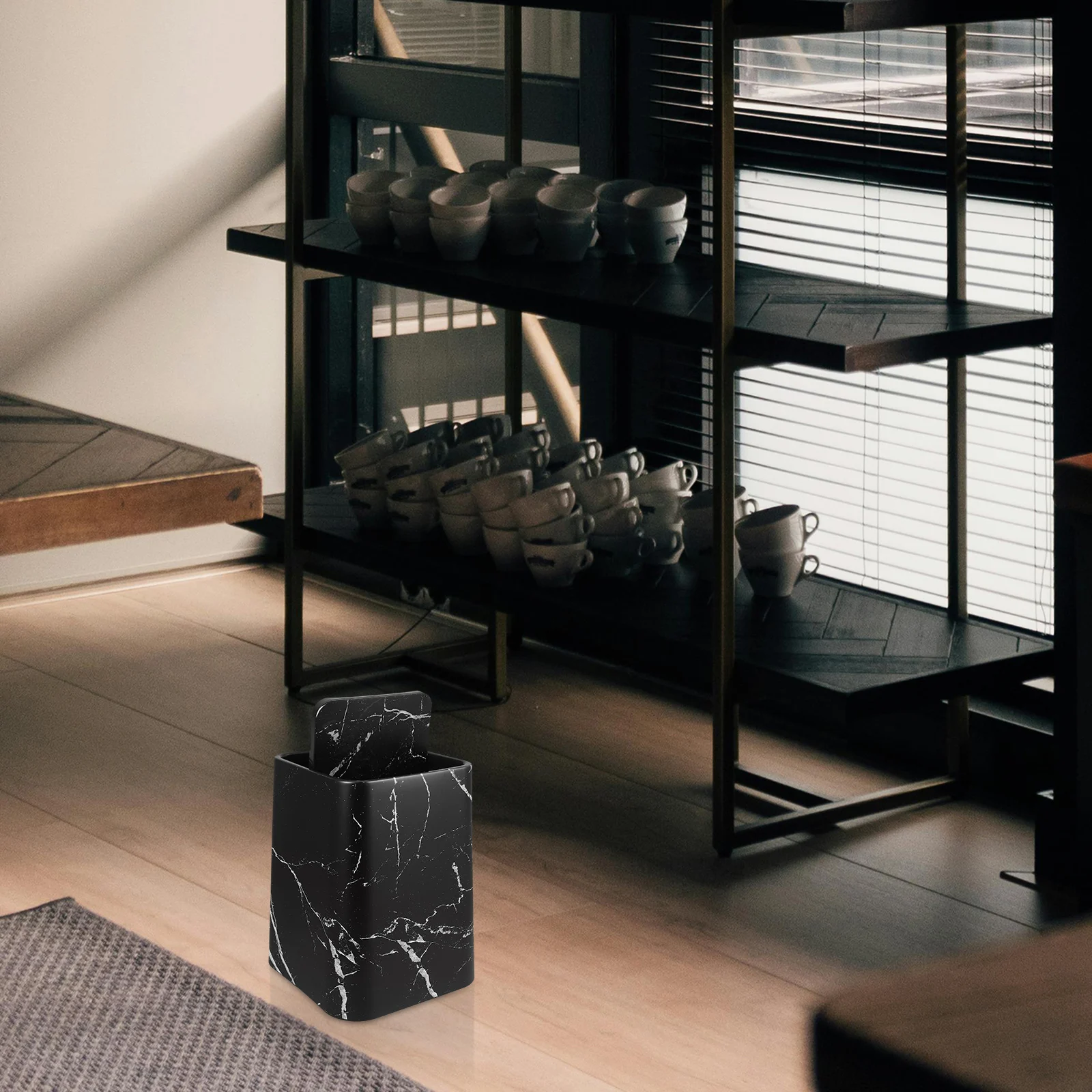 

1pc Marble Pattern Trash Can Modern Stylish Space Saving Bathroom Kitchen Living Room Office Hotel Wastebasket Garbage