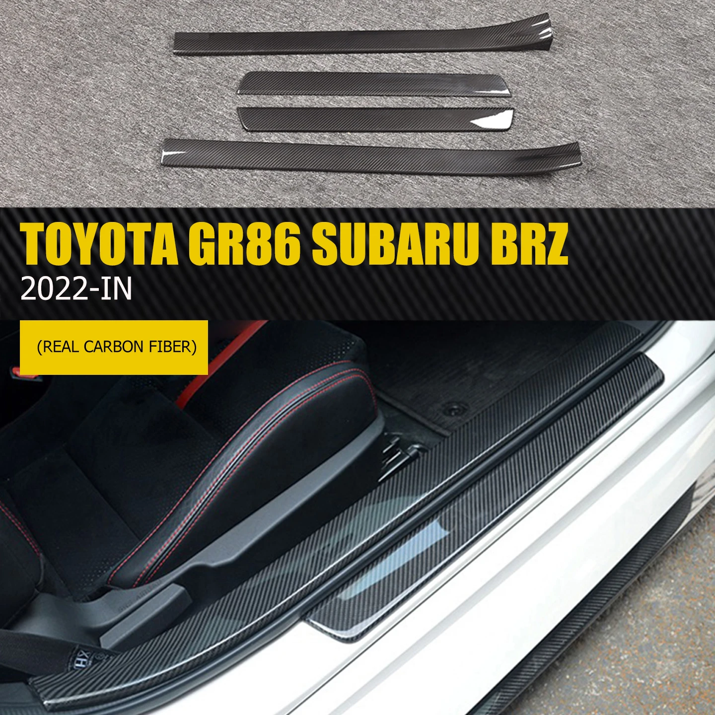 4-pieces/set suitable for 2022 Toyota GR86 Subaru BRZ dry carbon fiber door edge strips car decorative accessories