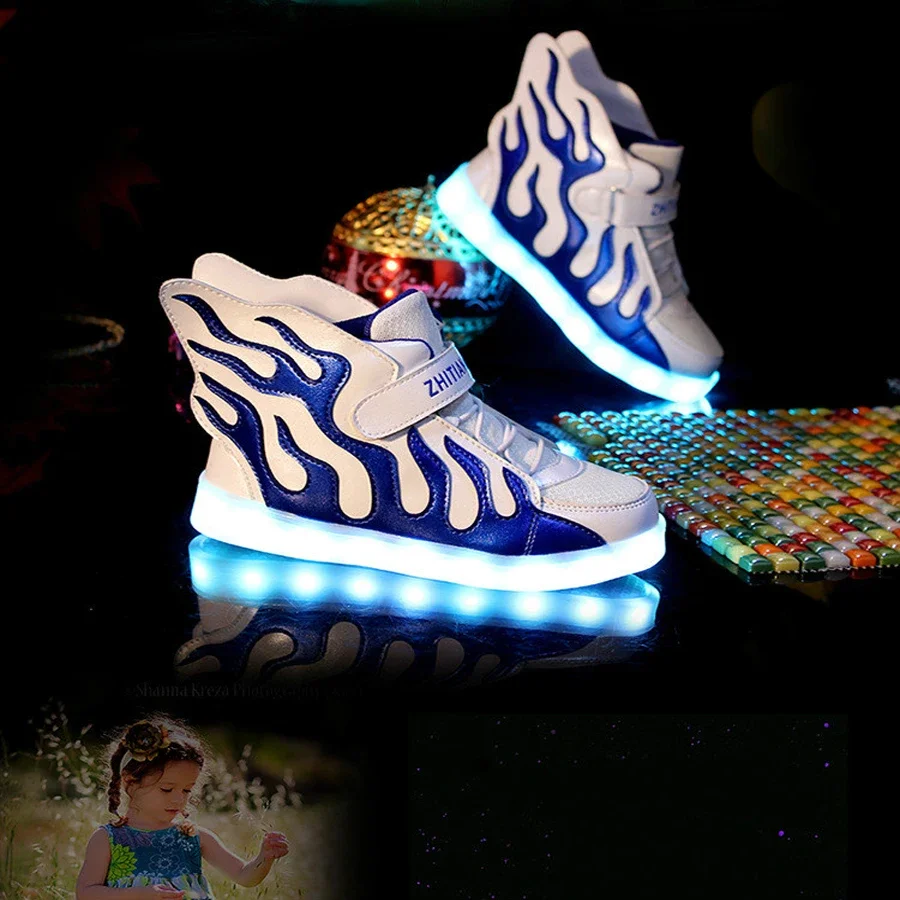 Spring Autumn Children Sneakers Led Light Shoes For Girls Usb Luminous Sneakers Glowing For Boys Kids Usb Charging Shoes Wings