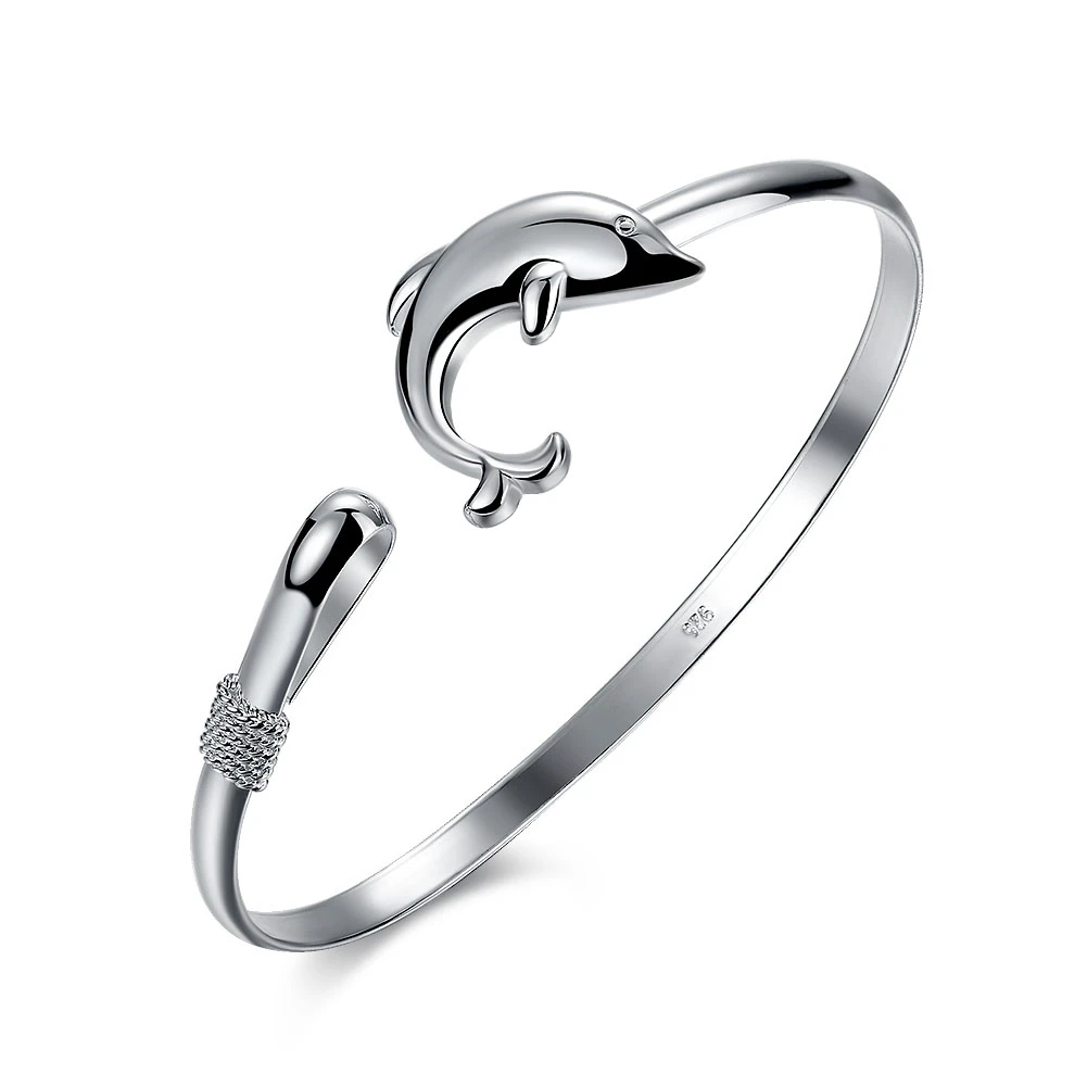 Fashion Jewelry Dolphin Cuff Bangle Bracelet for Women Wedding Engagement Gift - 925 Sterling Silver