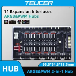 TEUCER 1to 11 웨이 분배기 2-in-1 PWM 케이블 분배기 컴퓨터 PC 케이스 라디에이터 용 SATA 전원 냉각 팬 허브가있는 5V 3Pin ARGB