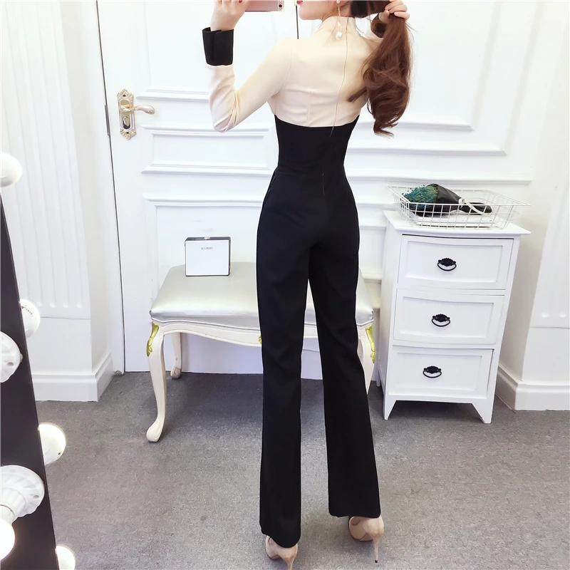 Spring 2024 Fashion Temperament Goddess Chiffon Splice Color Contrast Slim Bodysuit Pants Overalls Female Jumpsuits