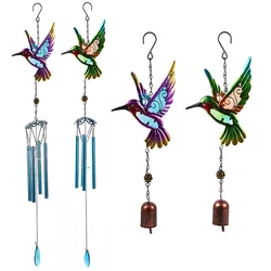 Wind Chime Hummingbirds Dragonflies Metal Glass Painted Crafts Hanging Pendants Bell Aluminum Pipe Home Courtyard Hanging Decors