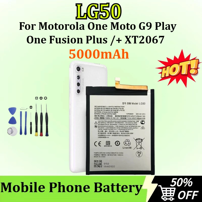 

LG50 5000mAh Mobile Phone Battery for Motorola One Moto G9 Play / One Fusion Plus One Fusion+ XT2067 Battery + Tools