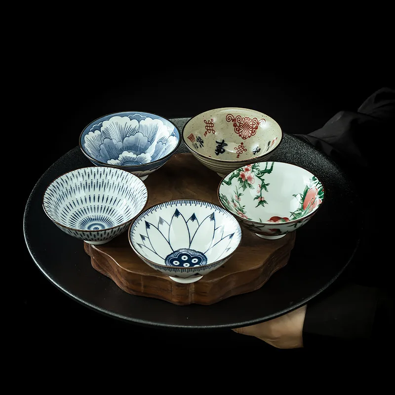 80 مللي الأزرق والأبيض الخزف مخروط فنجان الشاي مكافحة التحجيم رسمت باليد طبق شاي سيراميك السفر التأمل كوب طقم شاي صيني