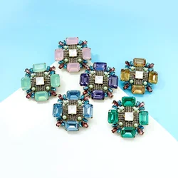 European American square geometric rhinestone brooch fashionable women's coat jacket clothes accessory pins jewel