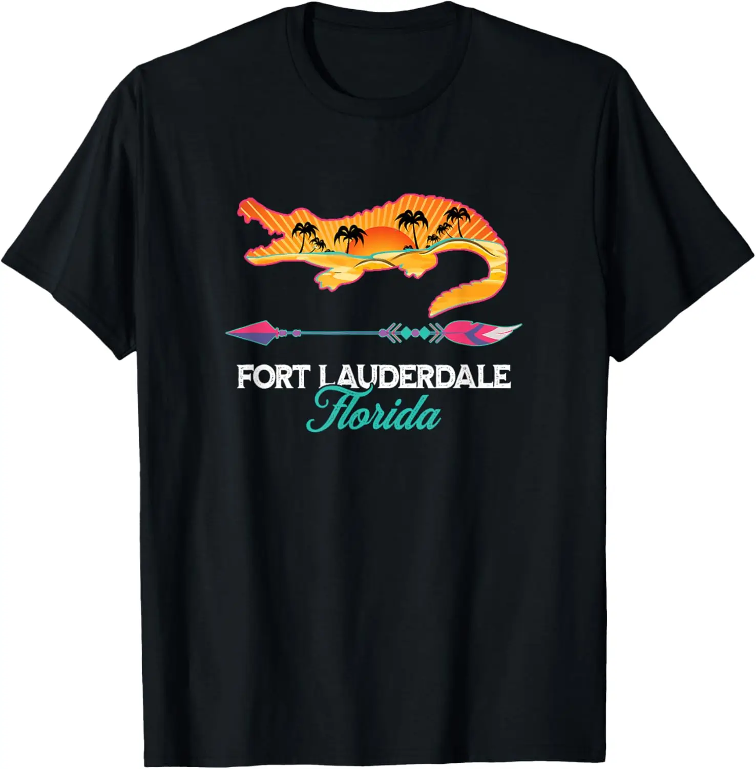 تي شيرت Fort Lauderdale Florida Alligator Retro Palm Trees Souvenir