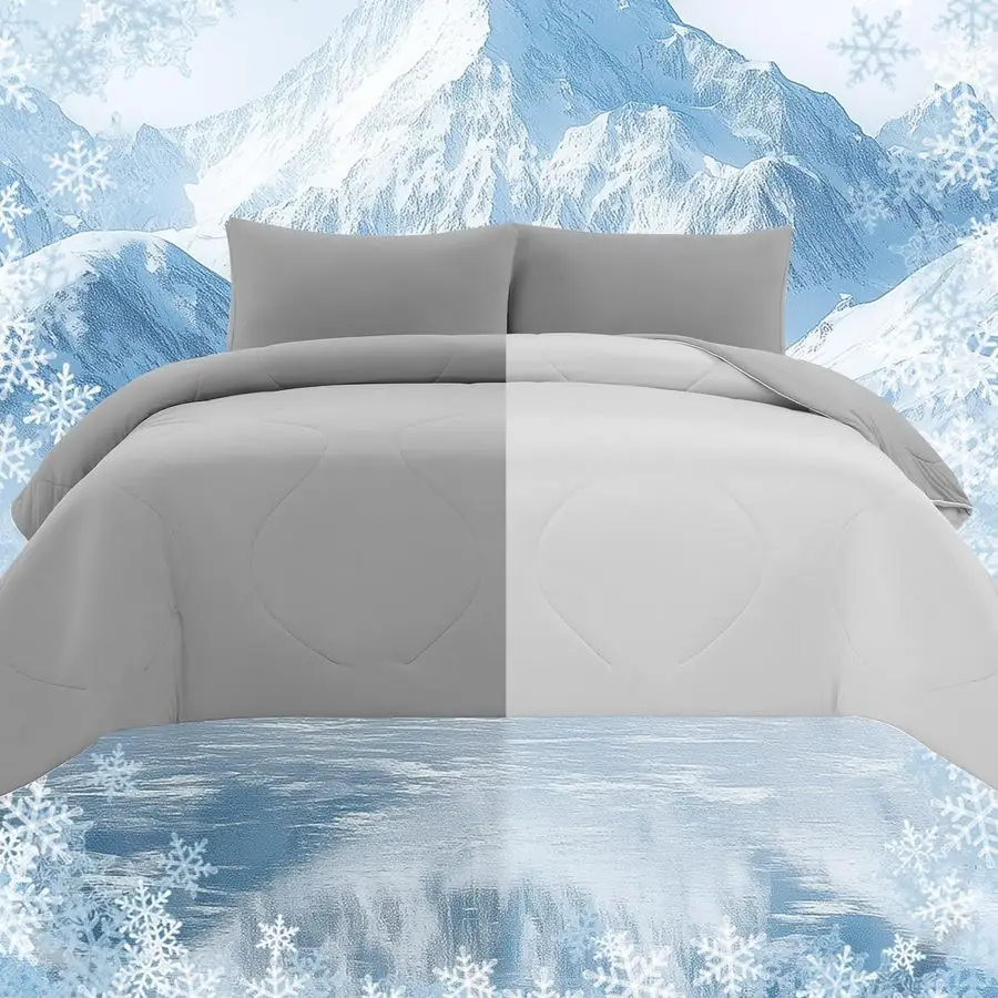 

Comforter Set with SheetsampPillowcases,Cooling Blanket for Hot Sleeper Cold ice Double Side Grey Bed Set Queen Size 4pcsComfort