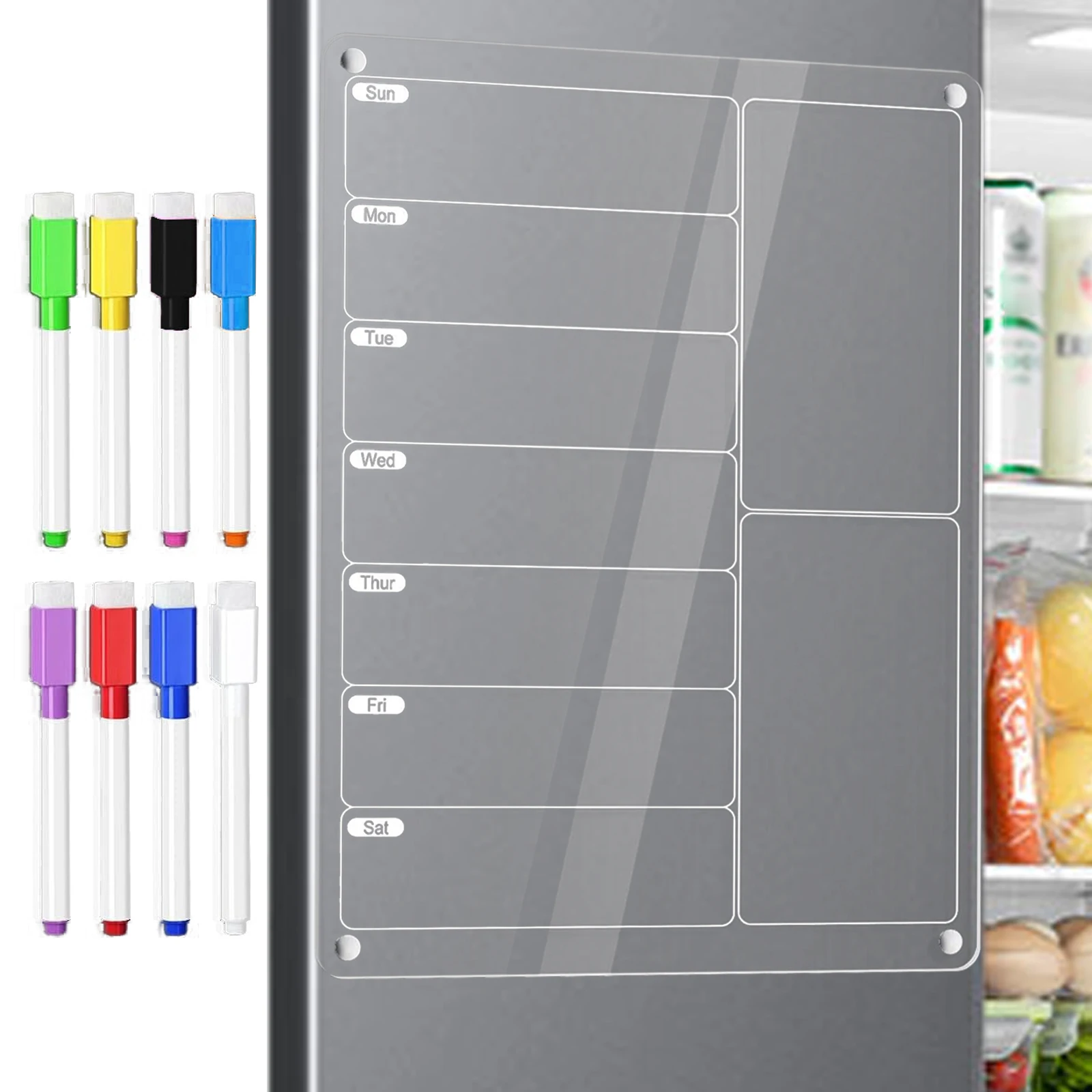 Magnetic Dry Erase Board To-Do List Whiteboard Acrylic Fridge Magnet Reusable Meal Planner with 6 Color for Kitchen Weekly Menu
