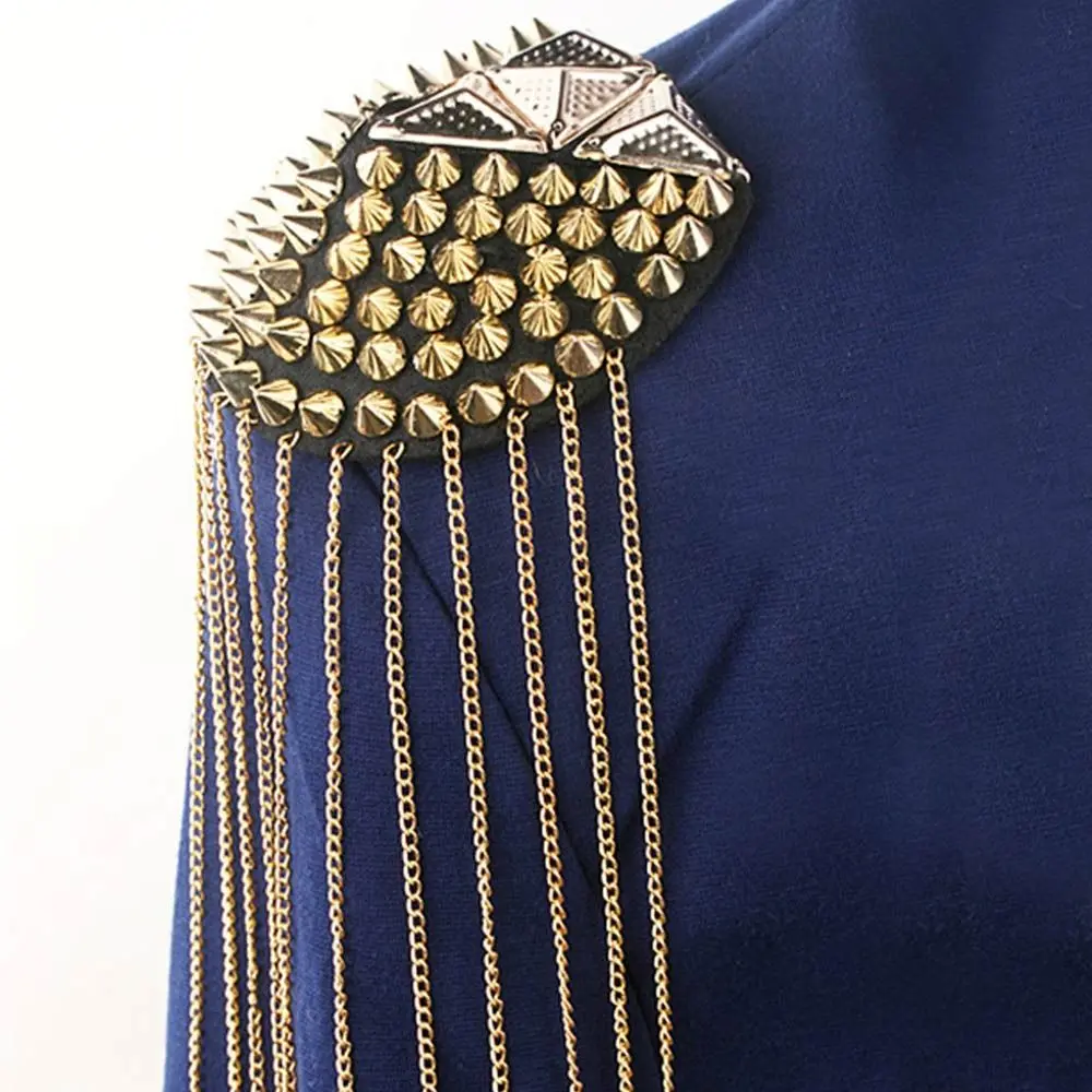 Long Chain Tassel Epaulette Vintage Rivet Classical Clothing Accessories DIY Hip-hop Shoulder Brooch Men Women