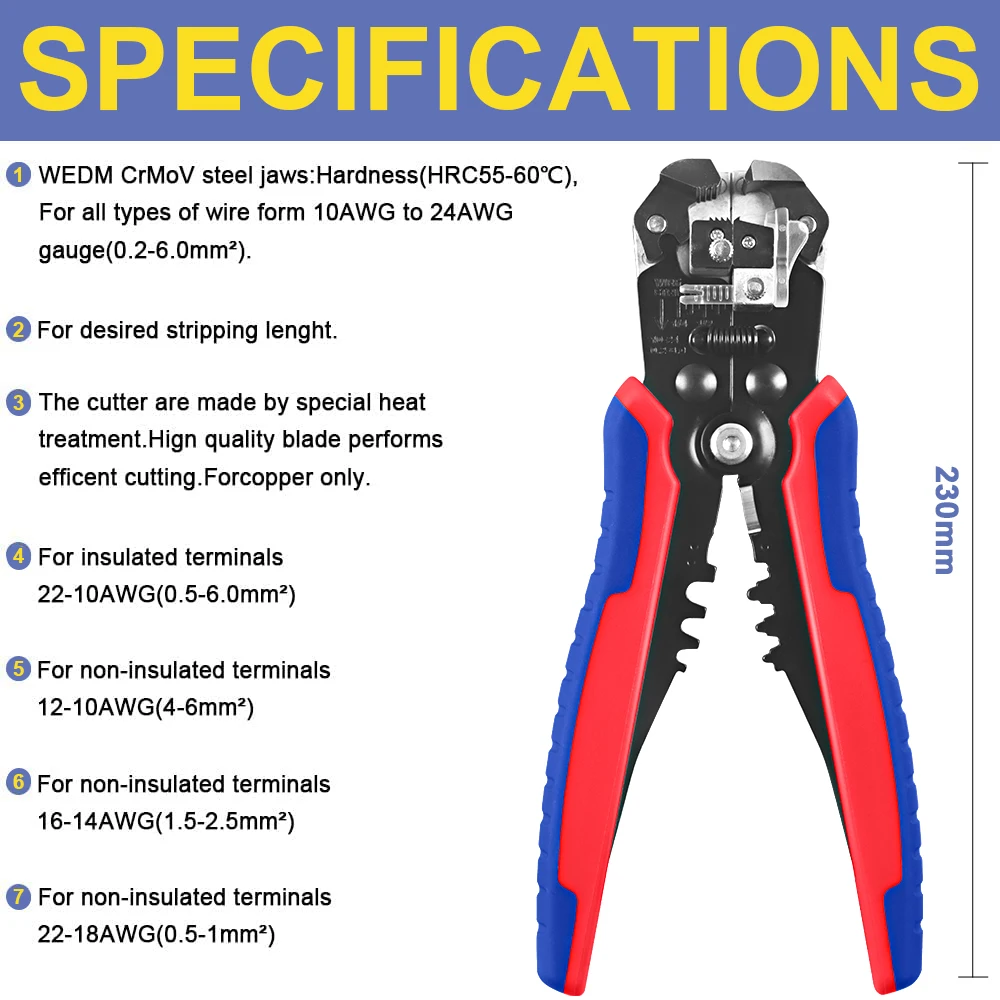 Crimping Tool For Heat Shrink Connectors Set -Wire Stripper, for AWG 22-10 Marine Grade Heat Shrink Butt Connectors