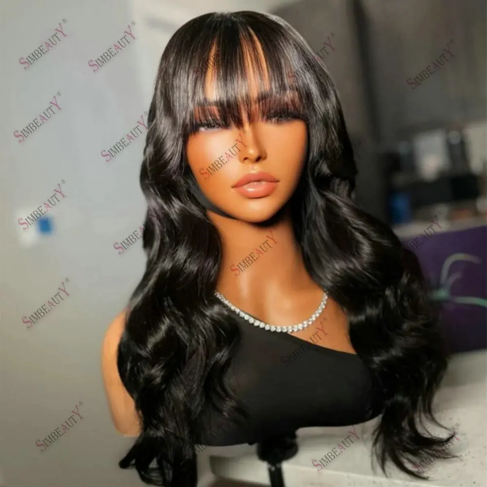 

Loose Wavy 13*6 Lace Front Wig with Bangs 100% Remy Braizilian Hair Natural Black 360 Lace Frontal Wig Human Hair for Women