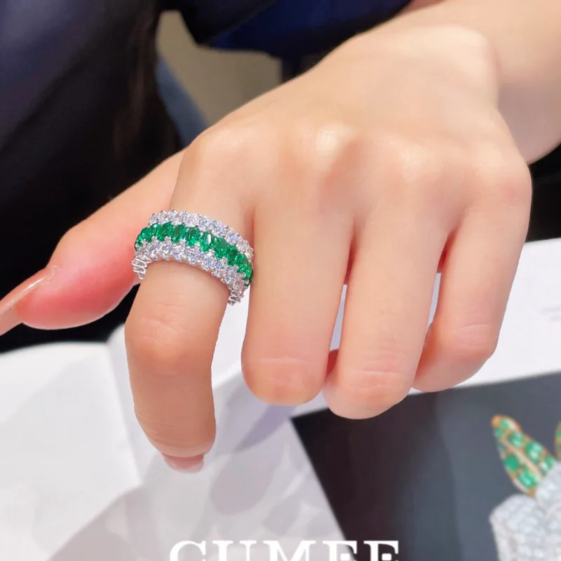 CUMEE Columbia Green Cultivation Synthetic Emerald Ring Women Silver Gold Plating Party Anniversary