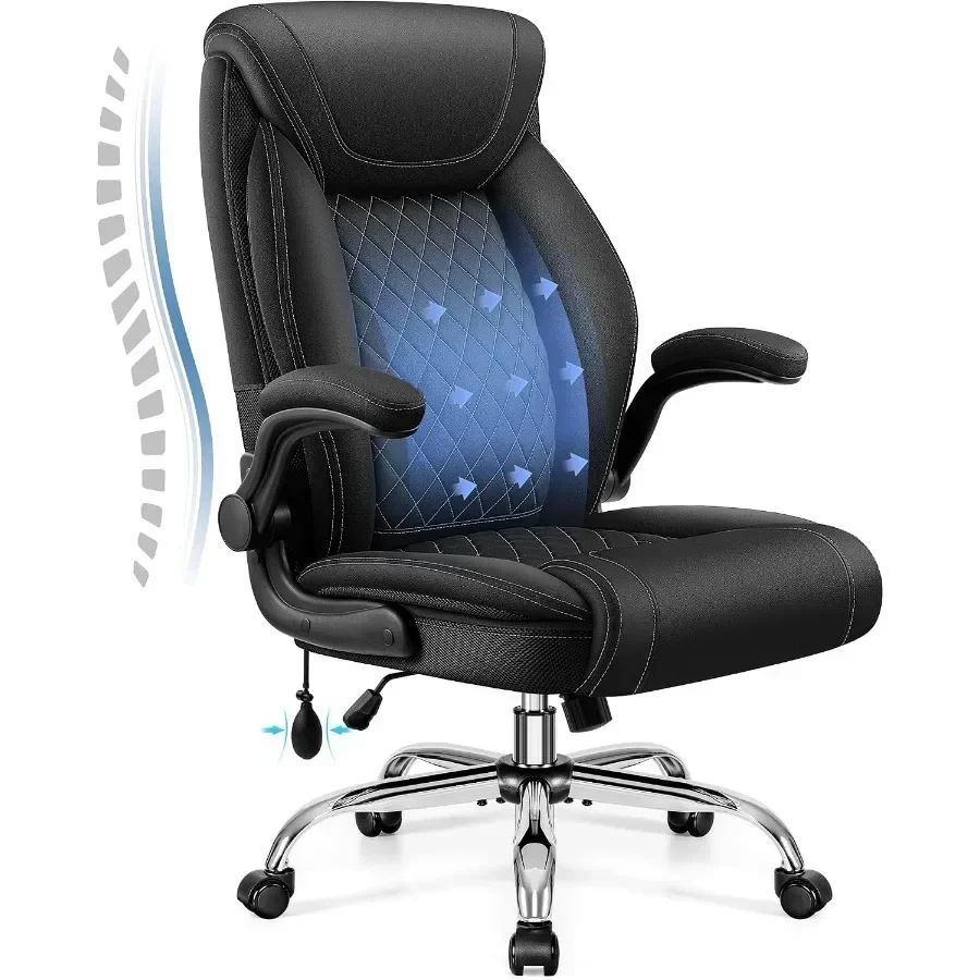 Executive Office Chair with Lumbar Support, Big and Tall Ergonomic Computer Desk Chair, Leather Comfy High Back Gaming Chair wi