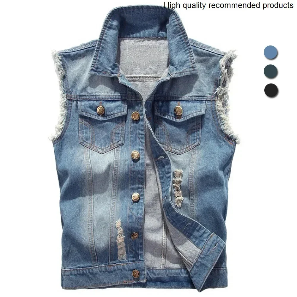 

Ripped Men's Denim Jean Vest Jacket Hip Hop Biker Waistcoat Coats Cowboy Brand Sleeveless Jacket Motorcycle Tanks Plus Size 6XL