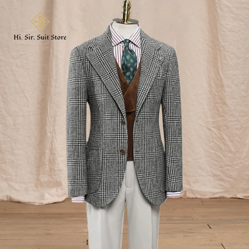 

Chic Men's Casual Suit Business Blazer Single-Breasted Slim Fit Plaid Spring/Fall Overcoat Classic Checkered Trench Coat Jacket