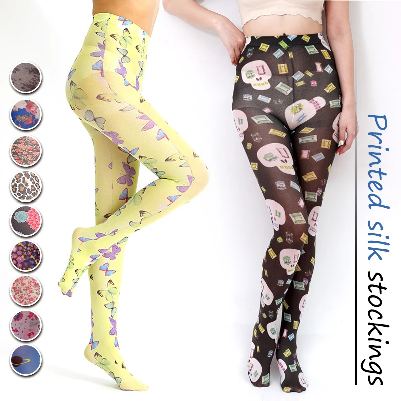 Women Girls Fashion Pattern Pantyhose Tattoo Printing Stocking Velvet Autumn Japanese Harajuku Cute Kawaii Lolita Tights