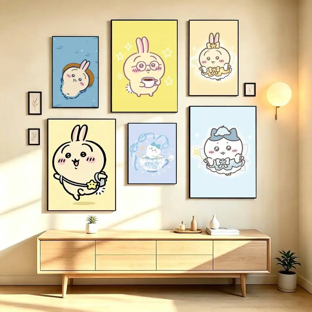 C-Cute Usagi Hachiware  Poster Waterproof Wall Art Sticker For Bar Living Room Vintage Decor High Quality Print Gift