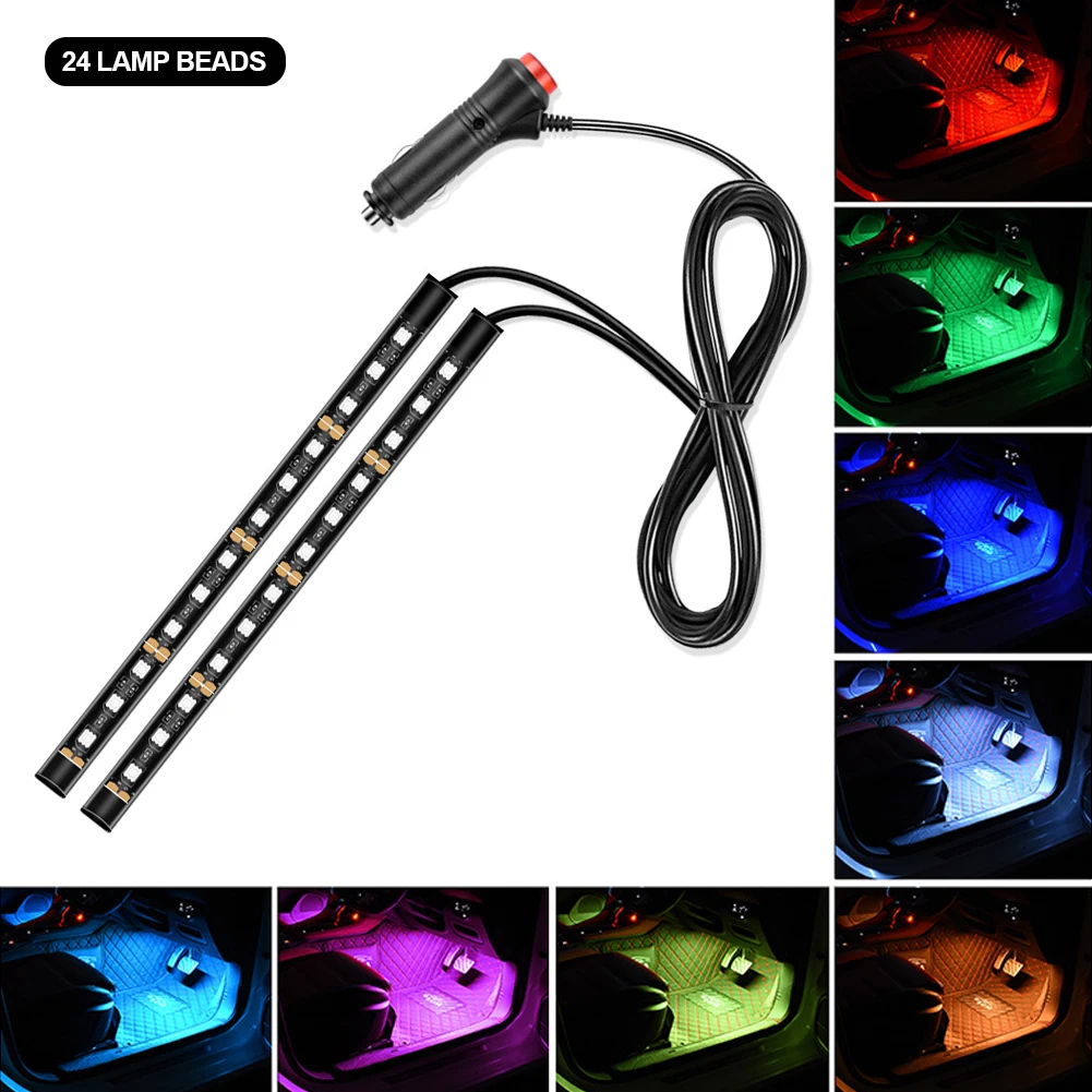 Led Bar Car Interior Backlight Ambient Mood Foot Light With Cigarette Lighter Decorative Atmosphere Lamp Auto Accessories 12v