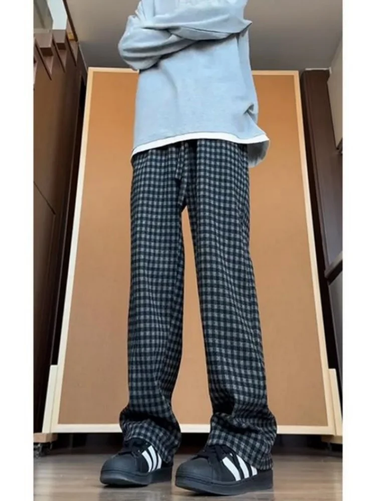 

Мужские повседневные брюки в американском хип-хоп стиле, свободного кроя, прямые, весенние, из шерстяной ткани в клетку, с эффектом драпировки, для отдыха