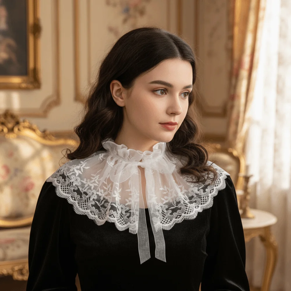 

Elegant Cape Embroidered Lace Fake Collar Small high collar Embroidery Small Shawl Korean Style Floral Doll Lapel Top Detachable